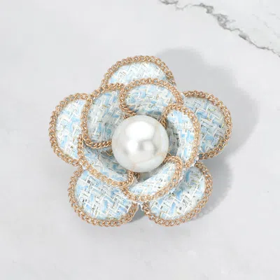 Fashnzfab Pearl Accent Chain Rim Tweed Floral Pin Brooch Hair Clip In Multi