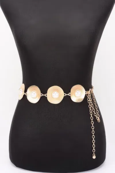 Fashnzfab Pearl Accent Disc Chain Belt In Gold