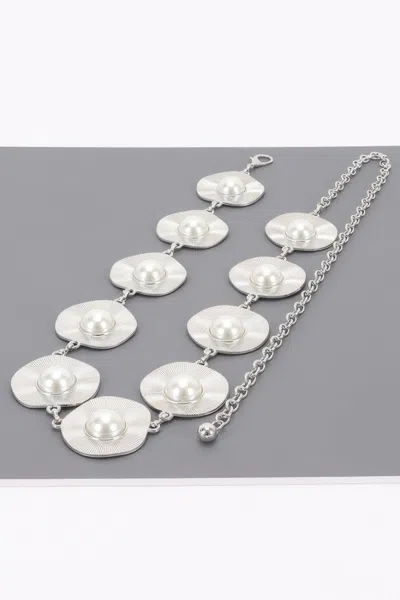 Fashnzfab Pearl Accent Disc Chain Belt In Silver