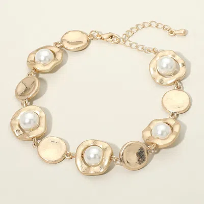 Fashnzfab Pearl Accent Disc Link Bracelet In Silver