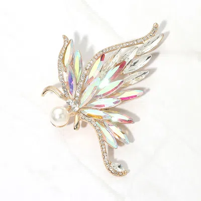 Fashnzfab Pearl Accent Elegant Crystal Butterfly Pin Brooch In Metallic