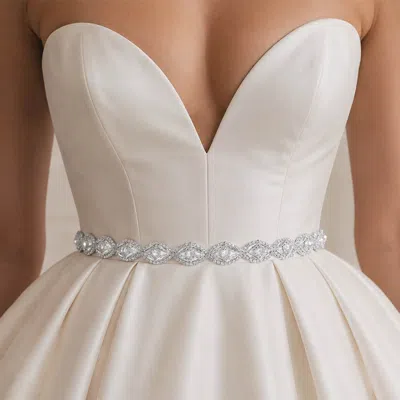 Fashnzfab Pearl Accent Elegant Crystal Marquise Cluster Sash Ribbon Bridal Wedding Belt Headband In Multi
