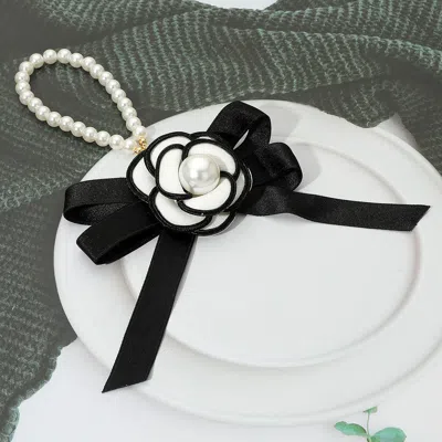 Fashnzfab Pearl Accent Floral Bow Keychain / Bag Charm In Black
