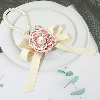 Fashnzfab Pearl Accent Floral Bow Keychain / Bag Charm In Pink