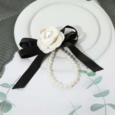 Fashnzfab Pearl Accent Floral Bow Keychain / Bag Charm In White
