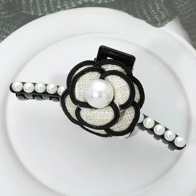 Fashnzfab Pearl Accent Floral Hair Claw Clip In Black