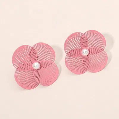 Fashnzfab Pearl Accent Floral Statement Earrings In Pink