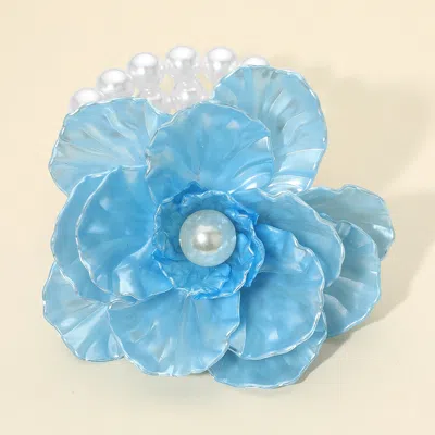 Fashnzfab Pearl Accent Floral Stretch Bracelet Blue, White In Multi
