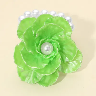 Fashnzfab Pearl Accent Floral Stretch Bracelet Green, White In Multi