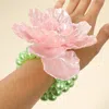 Fashnzfab Pearl Accent Floral Stretch Bracelet Pink & Green In Multi
