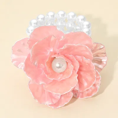 Fashnzfab Pearl Accent Floral Stretch Bracelet Pink, White In Multi