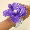 Fashnzfab Pearl Accent Floral Stretch Bracelet Purple, White In Multi