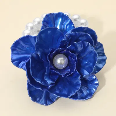 Fashnzfab Pearl Accent Floral Stretch Bracelet Royal Blue, White In Multi