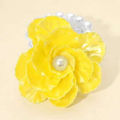 Fashnzfab Pearl Accent Floral Stretch Bracelet White, Yellow In Multi