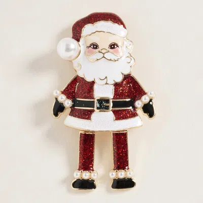 Fashnzfab Pearl Accent Glittered Santa Pin Brooch In Red