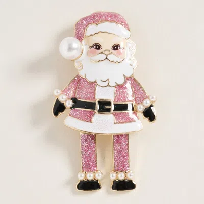 Fashnzfab Pearl Accent Glittered Santa Pin Brooch In Pink