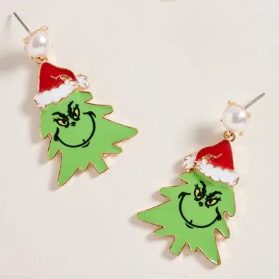 Fashnzfab Pearl Accent Green Monster Santa Christmas Tree Dangle Earrings In Red