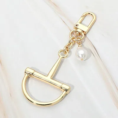 Fashnzfab Pearl Accent Horsebit Keychain Bag Charm In Gold