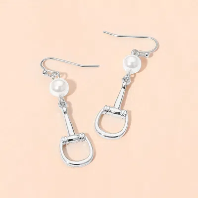 Fashnzfab Pearl Accent Horsebit Link Drop Earrings In Brown