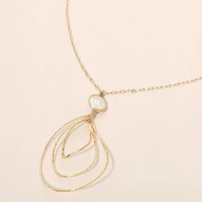 Fashnzfab Pearl Accent Layered Abstract Hoop Drop Pendant Beaded Chain Necklace 28.5" + 3.2" L In Multi