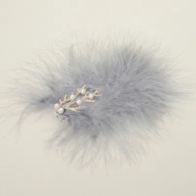 Fashnzfab Pearl Accent Metal Branch Lightweight Feather Embellished Hair Clip In Gray