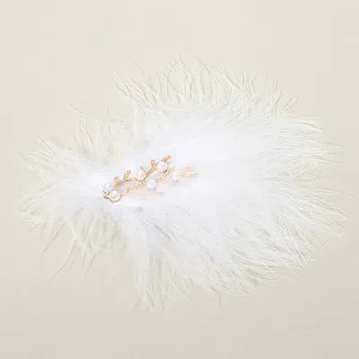 Fashnzfab Pearl Accent Metal Branch Lightweight Feather Embellished Hair Clip In White