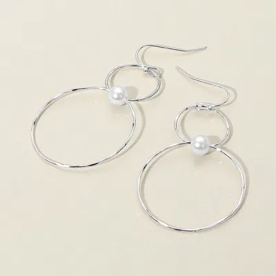 Fashnzfab Pearl Accent Metal Wire Ring Link Dangle Earrings In Metallic