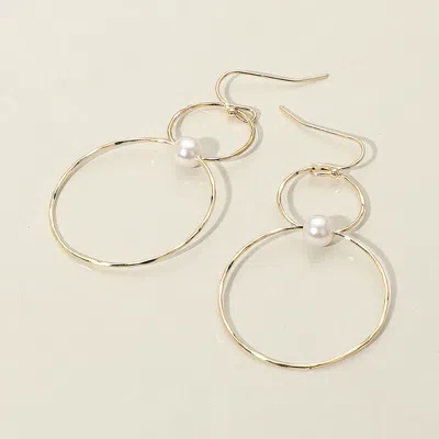 Fashnzfab Pearl Accent Metal Wire Ring Link Dangle Earrings In Gold