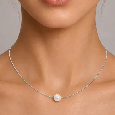 Fashnzfab Pearl Accent Necklace In Silver