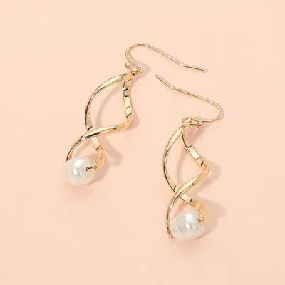 Fashnzfab Pearl Accent Spiral Drop Earrings In Gold