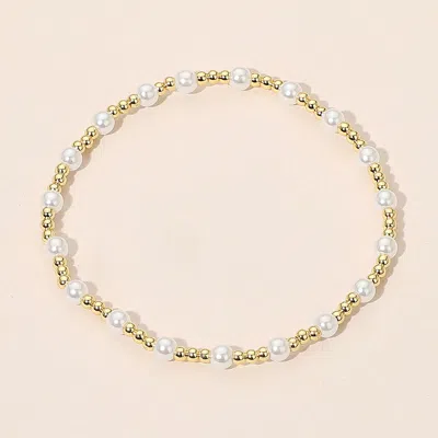 Fashnzfab Pearl Accent Stainless Steel Ball Beaded Stretch Bracelet Gold