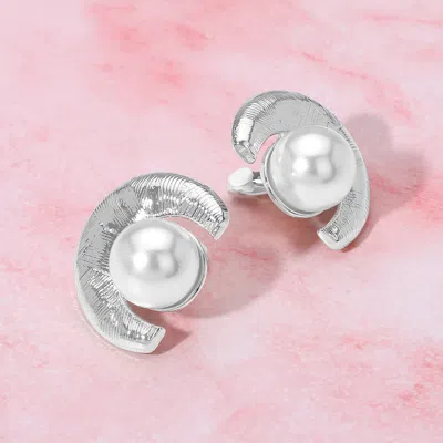 Fashnzfab Pearl Accent Textured Curved Metal Clip On Earrings In Multi