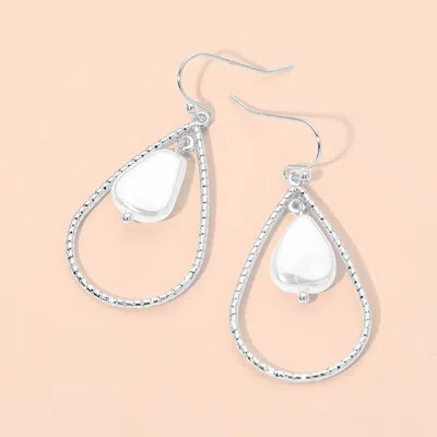 Fashnzfab Pearl Accent Textured Open Teardrop Earrings In Silver