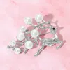 Fashnzfab Pearl Accented Christmas Metal Rudolph Pin Brooch In Silver
