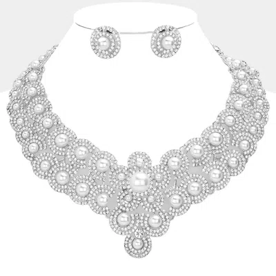 Fashnzfab Pearl Accented Evening Necklace In Silver