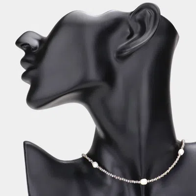 Fashnzfab Pearl Accented Faceted Beaded Choker Necklace In Metallic