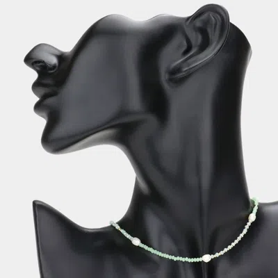 Fashnzfab Pearl Accented Faceted Beaded Choker Necklace In Metallic