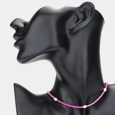Fashnzfab Pearl Accented Faceted Beaded Choker Necklace In Pink