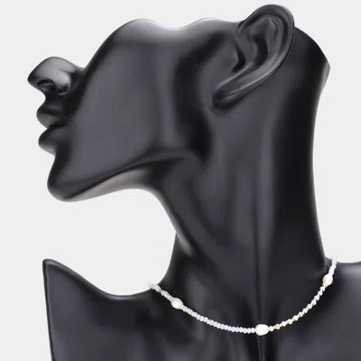 Fashnzfab Pearl Accented Faceted Beaded Choker Necklace In Metallic