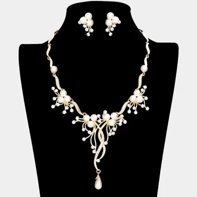 Fashnzfab Pearl Accented Floral Rhinestone Necklace In Multi