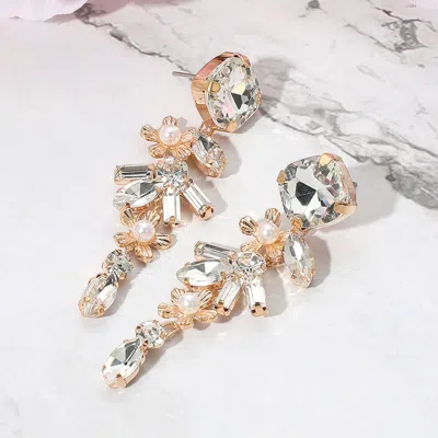 Fashnzfab Pearl Accented Flower Stone Cluster Drop Evening Earrings In Multi