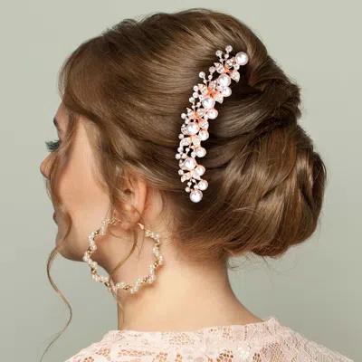 Fashnzfab Pearl Accented Leaf Cluster Hair Comb In Metallic