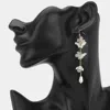Fashnzfab Pearl Accented Long Floral Drop Earrings In Multi