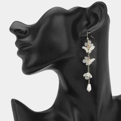 Fashnzfab Pearl Accented Long Floral Drop Earrings In Multi
