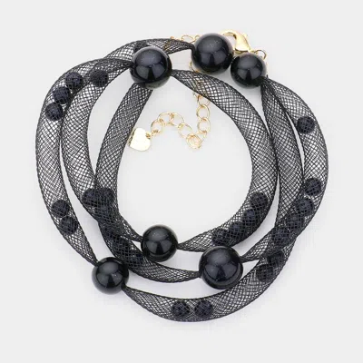 Fashnzfab Pearl Accented Mesh Wrap Bracelet Black