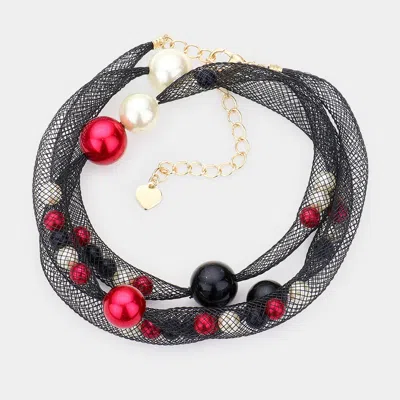 Fashnzfab Pearl Accented Mesh Wrap Bracelet Black, Multi