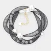 Fashnzfab Pearl Accented Mesh Wrap Bracelet Black, White In Multi