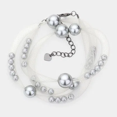 Fashnzfab Pearl Accented Mesh Wrap Bracelet Gray, Silver In Multi