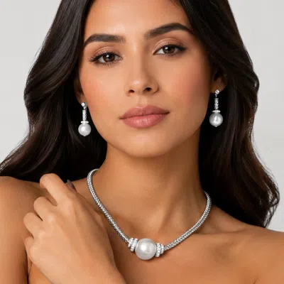 Fashnzfab Pearl Accented Necklace In Metallic