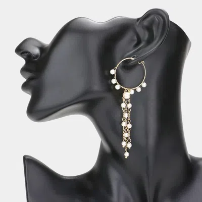 Fashnzfab Pearl Accented Open Circle Fringe Dropdown Earrings In Silver
